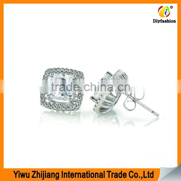 Beautiful Designed Brass White Cubic Zirconia Square Imitation Diamond Drop Earrings photo-2