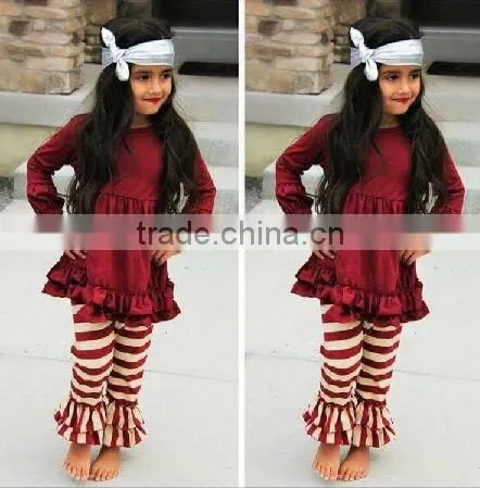 2017 New Design Baby Girl Spring/autunm Outfits Wine Red Dress With Pants Baby Suit photo-3