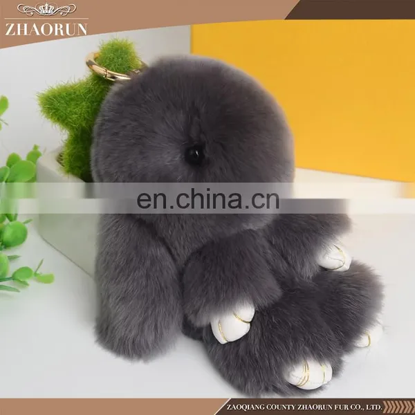 Colored Rabbit Shape Chain Custom Keychain Soft Rabbit Fur Ball Key Chain photo-3