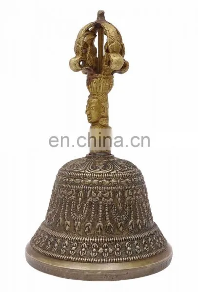 Tibetan Religious Brass Quality Bell Hand Vajra Dharma Objects Tibetan Buddhist Meditation Bells and Dorje Indian Antique photo-4