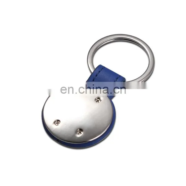 Custom Logo Round Metal With Leather Belt Keychain photo-2