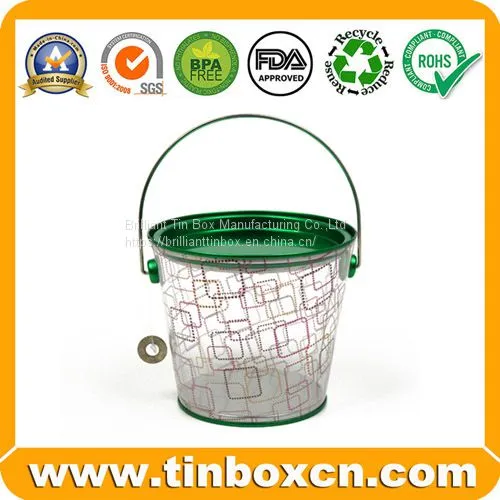 Customized Transparent PVC Metal Bucket Tin For Sweets Cookies Food Packaging