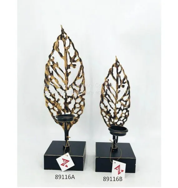 New Design Metal Hollow Leaf Shape Candle Holder for Home Decoration photo-3