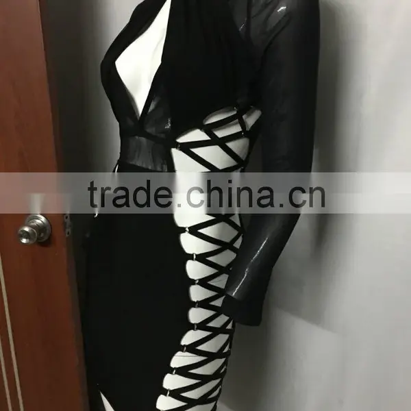 Summer Dress 2016 New Women Sey Black Mesh Long Sleeve Keyhole Evening Party Bandage Dress Bandage Bodycon Women Wearing photo-3