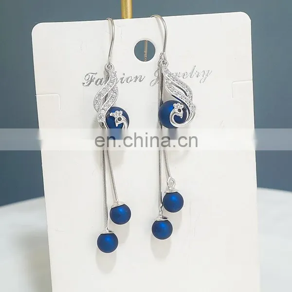 925S Long Drop Blue Crystal Rhinestone Tassel Earrings for Women photo-5