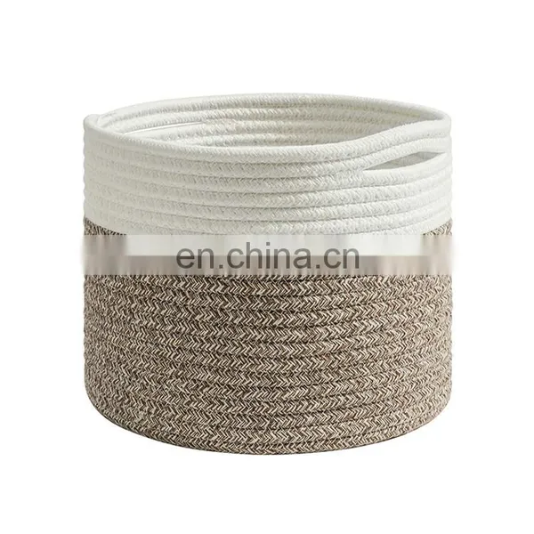 Classic Round Shape Foldable Storage Laundry Blanket Woven Cotton Rope Basket