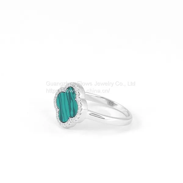 S925 Sterling Silver Four-leaf Clover Ring Female Agate Zircon Rings Simple Style Ring photo-2