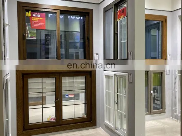 Yekalon Wooden Grain Filmed Oversized Fancy Design UPVC Window Wooden Like Sliding Pvc Window photo-5