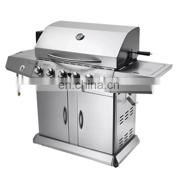 Household Commercial Outdoor Family Day Use 6 Burner+1 Side Burner Gas Grill With Cabinets Wheels Stainless Steel Gas BBQ Grill