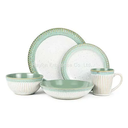 20pcs Embossed Pattern Reactive Ceramic Dinnerware