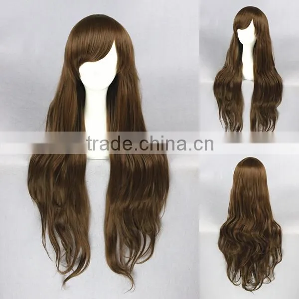Fashion Asian 80CM Long Dark Brown Lolita Women Wave Synthetic Hair Cosplay Wigs