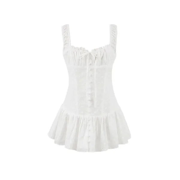 French Style Chic Little Girl Style Wrap-around Sleeveless Dress for Women, Slimming Waist, Shaping Figure, Showing off Slimming Curves, Pleated A-line Short Skirt in Solid Color. photo-5