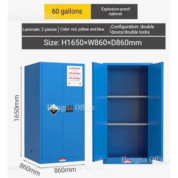 60 Gallon Deep Flammable Storage Cabinet | Fireproof 1.2mm Steel for Large Drum Storage With Safety Lock | 1650*868*865mm | for Oil Storage Room