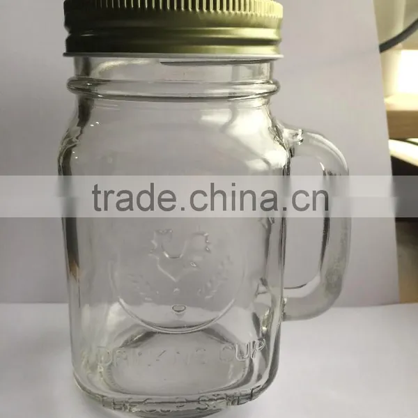 16oz Cork Embossed Glass Mason Jar With Handle