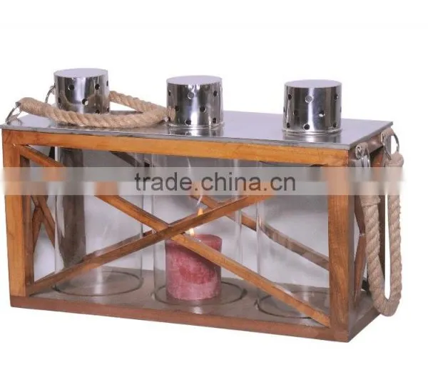 DESIGNER WOODEN HURRICANE CANDLE HOLDER WITH GLASS/ GARDEN CNADLE HOLDER LANTERN MANUFACTURER photo-2