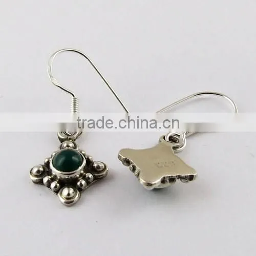 Artisan Green Onyx 925 Sterling Silver Earring, Gemstone Silver Jewelry, Indian Silver Jewelry photo-6