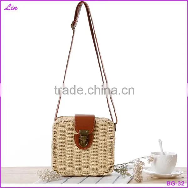 Fashion Girl's Beige Paper Straw Craft Bag
