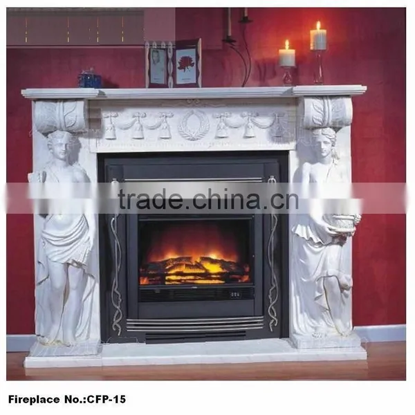 Home Decoration White Stone Marble Carving Fireplace With Sculpture