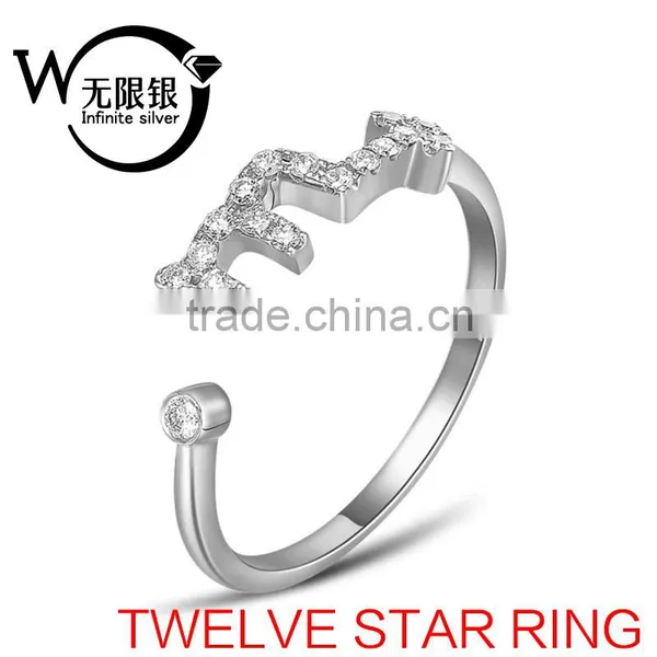 Infinite Factory Supply 12constellation Zircon Stone Gold Plated 925 Silver Ring