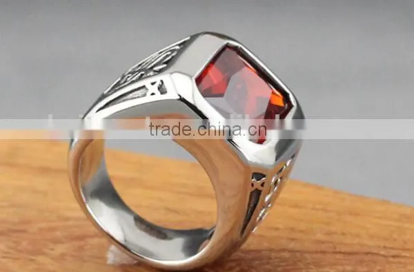High Quality Vintage Jewelry Titanium Stainless Steel Mens Rings With Ruby photo-3
