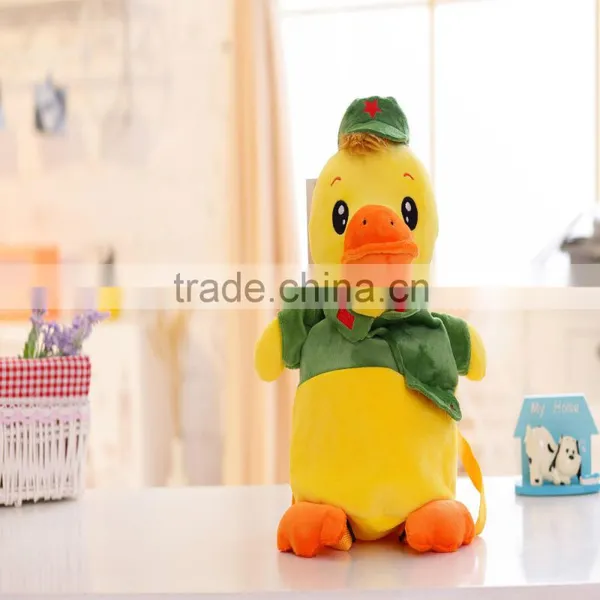 30cm Lovely Customized Yellow Stuffed Plush Student Duck Doll Animal Backpack With Blue School Garment&red Bowtie photo-3
