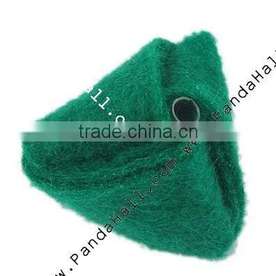 Handmade Woven Cloth Beads, Triangle, Green, Size: About 20mm Long, 23mm Wide, 23mm Thick, Hole: 3mm(FIND-P009-5)