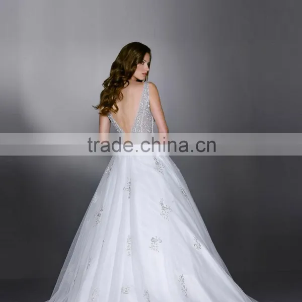 2016 Latest Design China Factory Lace Applique Sweep Train Wedding Gowns Discount Wedding Dresses photo-2