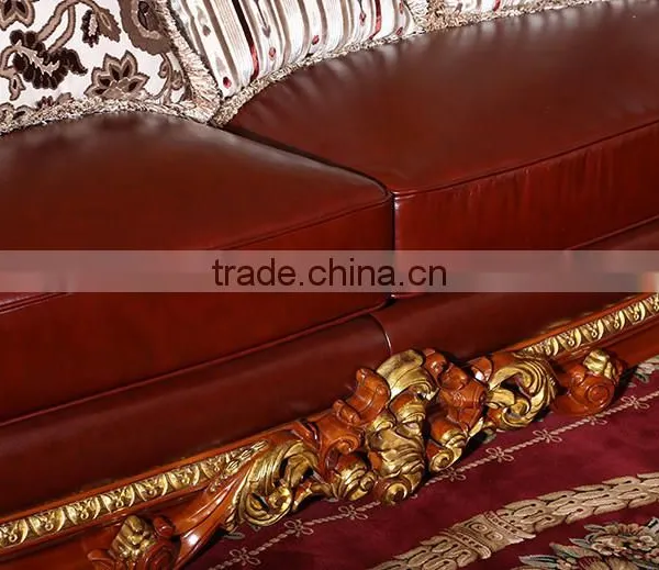 Luxurious French Rococo Brown Leather Wooden Hand Carved Living Room Sofa, Italian Palace Furniture(MOQ=1 SET) photo-5