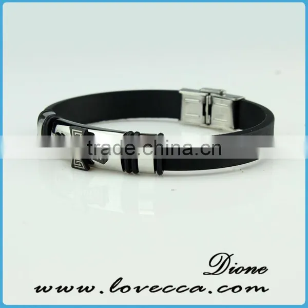 Silver Plated Stainless Steel Charms With Black Leather for Men Magnetic Bracelet photo-2
