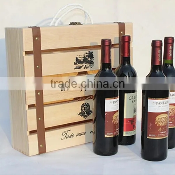 2016 Customized Handmade 4 Bottle Wooden Wine Gift Box