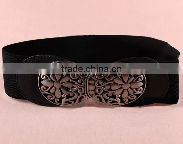 Wholesale Antique Flower Pattern Alloy Buckle Elastic Sex Women Lady Waist Belt photo-2