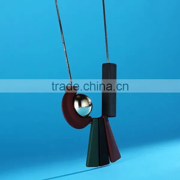 Geometric Moon Sun Necklace Geometric Long Rubber Rectangle Strips Pendant Necklace Geomotric Jewelry photo-4