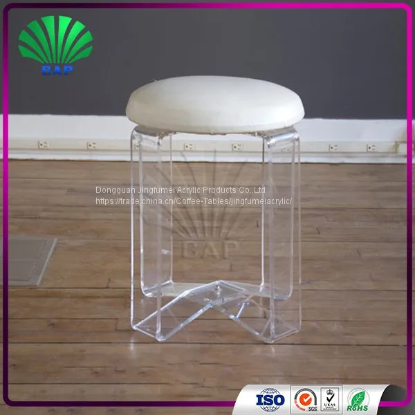 Luxury White Cushion Dressing Room Stool Acrylic Piano Stool Indoor Plexiglass Ottomans photo-2