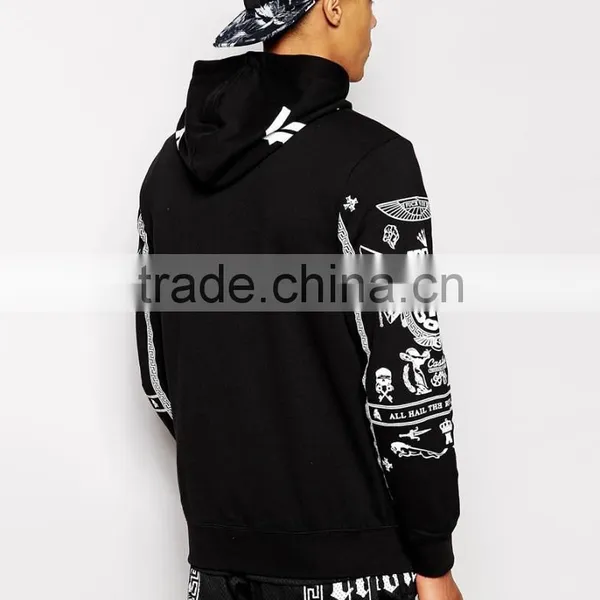 Sleeves Printed Custom Black Zip up Hoodie photo-4