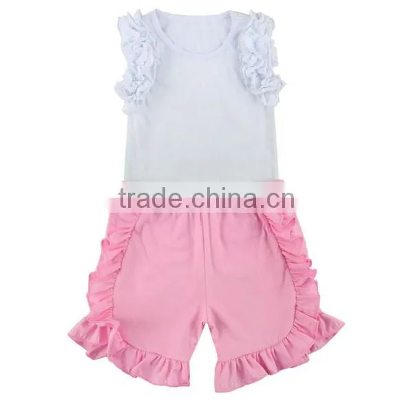2017 Clothing Sets Children Toddler Girl Clothing White Shirts Ruffle Shorts Baby Outfit photo-2