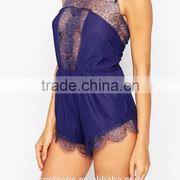 Sexy Lace Inserts Shiny Fabric Sleepwear Women Sleepwear With Scalloped Trims photo-4