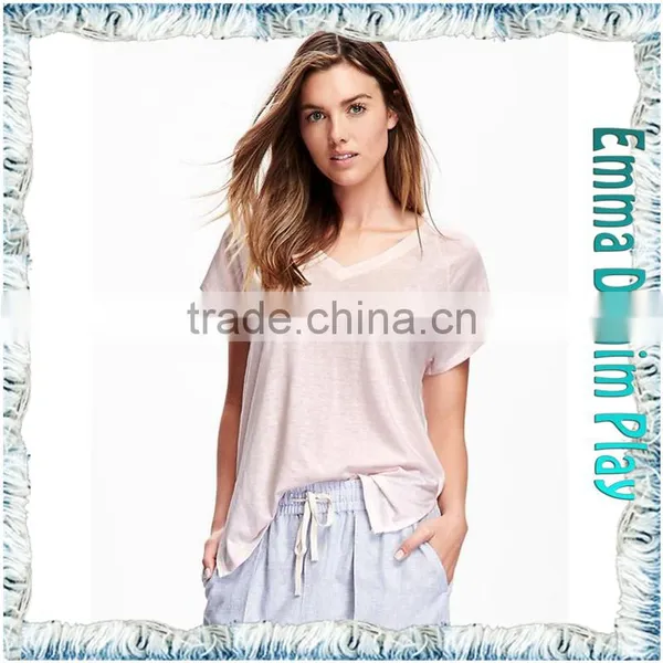 2016 New Design High Quality Fashion Ladies Stylish Heart Neck Thin Cotton T-Shirt photo-2
