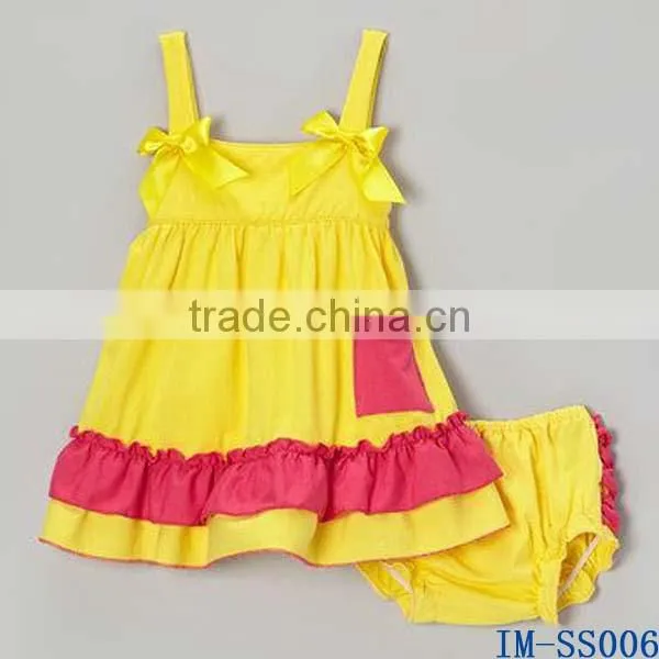 Wholesale Cotton Baby Clothes Cheap Toddler Girls Yellow Ruffles Swing Top Two Pieces Sets IM-SS006