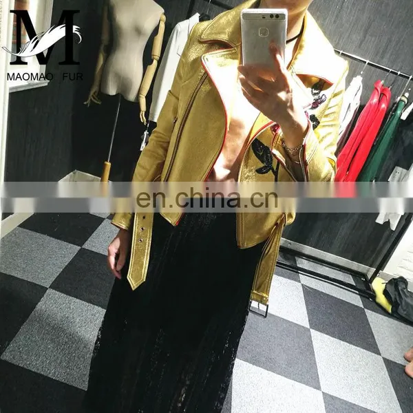 Womens Leather Coat Short Design Outerwear Jacket Motorcycle Formal Jacket photo-5