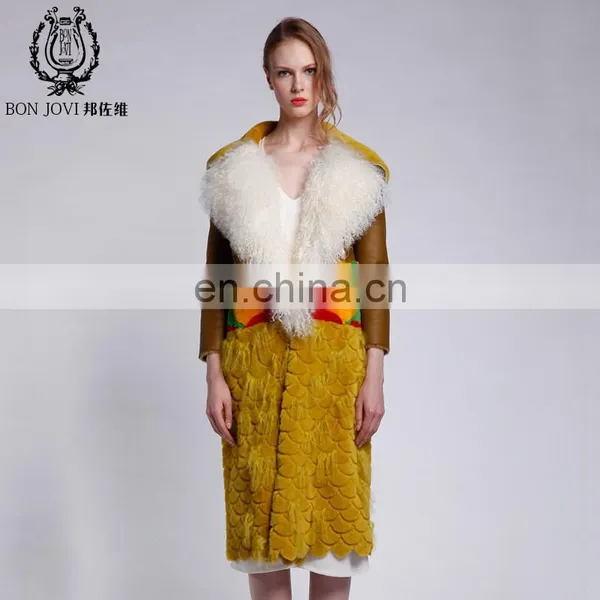 Vintage Design Mongolian Fur Collar Garment Trend Style Sheepskin And Fur Coat Hot Sheep Fur Overcoat