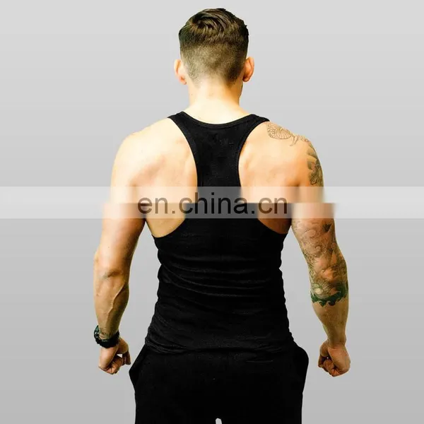 Fitness Black Printed Stringer Vest Mens Spandex Singlet photo-3