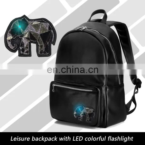 LED Flashlight PU Leather Soft Backpack School Bags for Teenagers photo-6