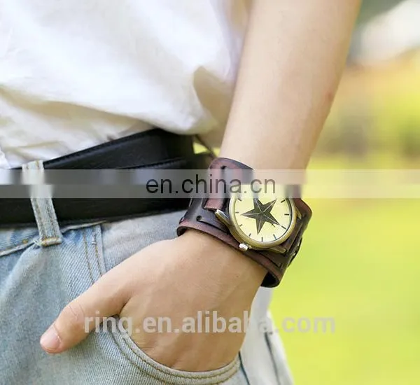 Men Vintage Trend Hand Watch Waterproof Back Leather Wide Strap Wrist Watch photo-5