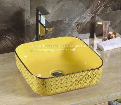 Hot Selling Bathroom Tabletop Golden Hand Painted Ceramic Oval Wash Art Basin Sink From Chaozhou China Manufacturer photo-5