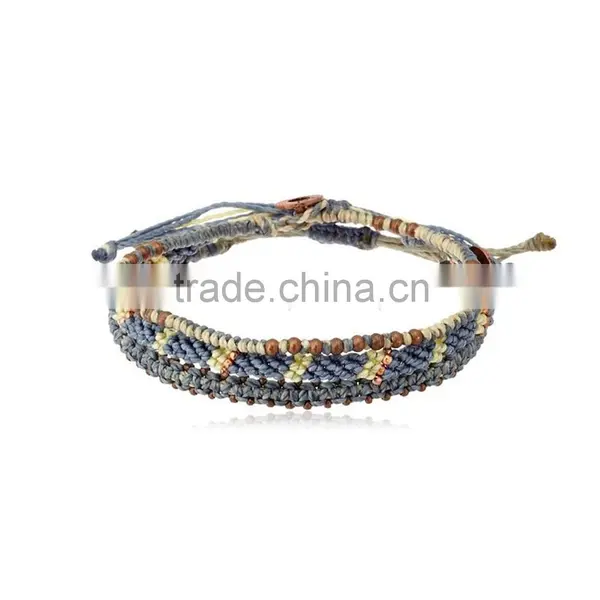 Handmade Black String Crochet Bracelet With Copper Beads Drop Charm Bangle photo-3