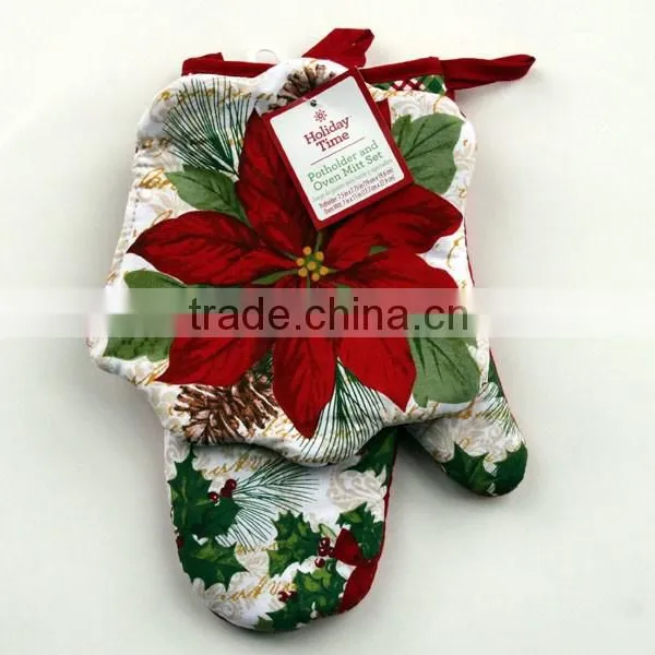 Good Quality Printed Cotton Oven Mitt Set and Potholder photo-3