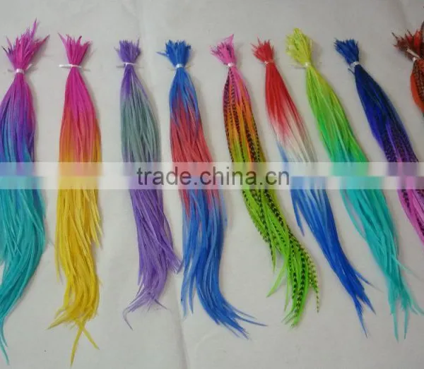2016 Most Popular Clip-feather Striped Ombre Solid Feather for Hair Extension Feather With Micro Ring Beads Quality Choice photo-3