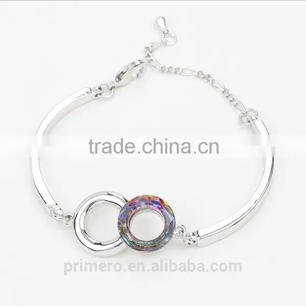Luxury Fashion Bicyclic Colorful Crystal Platinum Plating Bracelet Bangle Wholesale photo-4