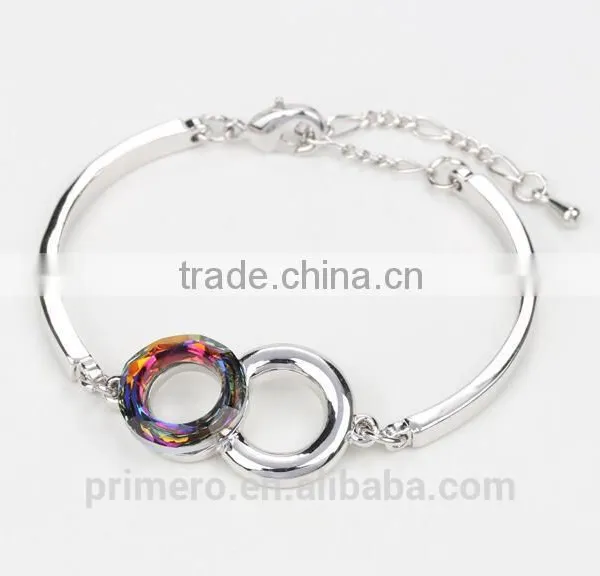 Luxury Fashion Bicyclic Colorful Crystal Platinum Plating Bracelet Bangle Wholesale photo-6