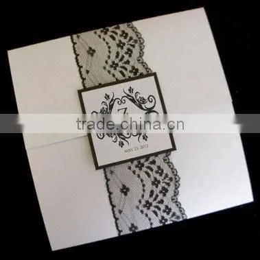 Elegant Black Lace With Initials Label Fold Pocket Wedding Invitation Cards photo-2